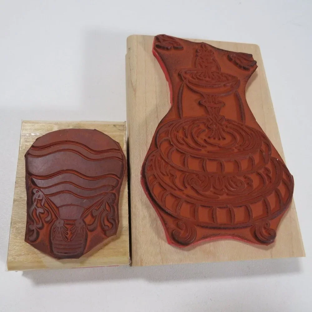 Rubber Stamps Wood Mounted Large Fountain, Hot Air Balloon